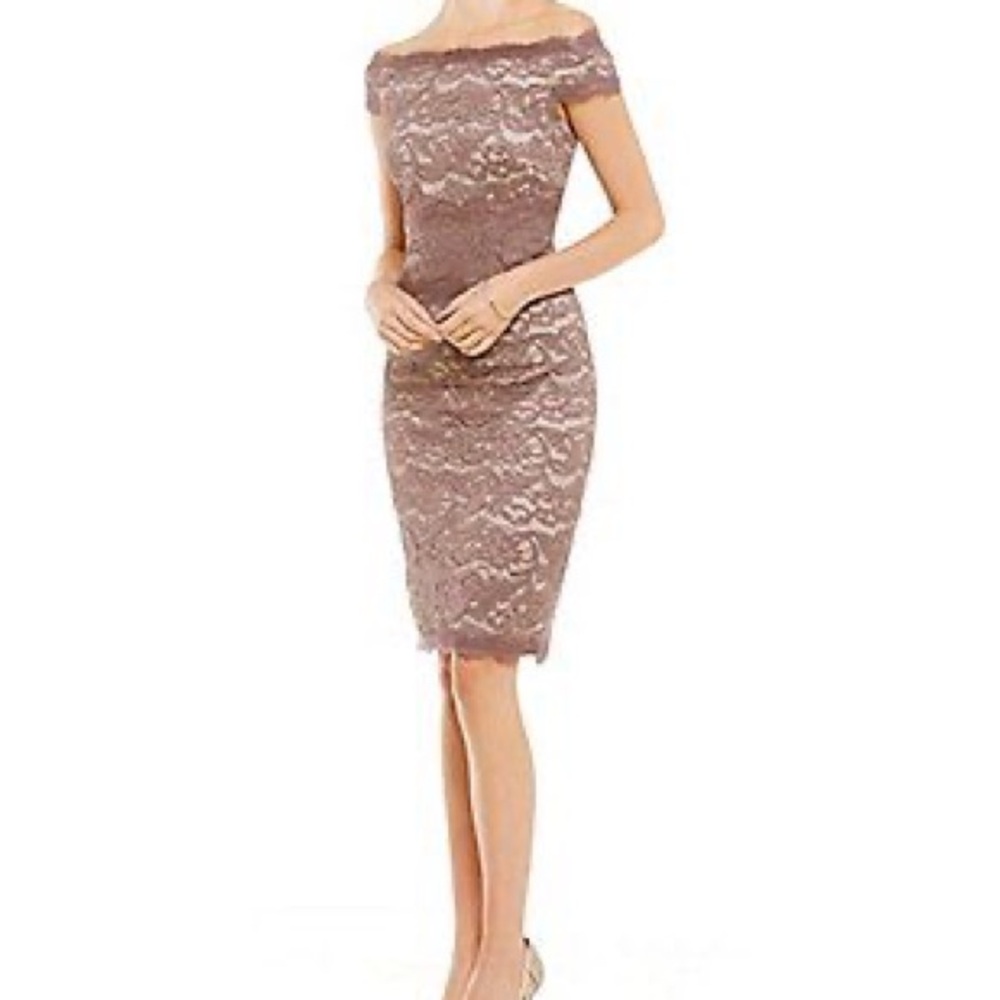 Adrianna Papell Pink Sheath Off-Shoulder Dress